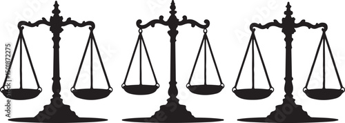 Black silhouette of balanced scales, perfect for justice, legal, and symbolic design themes.