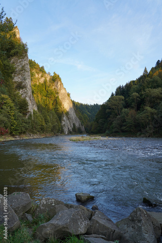 Sunset in the Pieniny Mountains, Dunajec Gorge at the foot of the Three Crowns