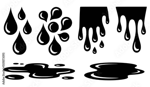 Black paint drops and splatters vector illustration