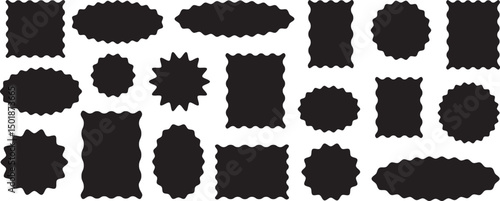Colorful and Silhouette Label Set with Scalloped and Burst Edges – Editable Vector Tags for Marketing or Design Use

