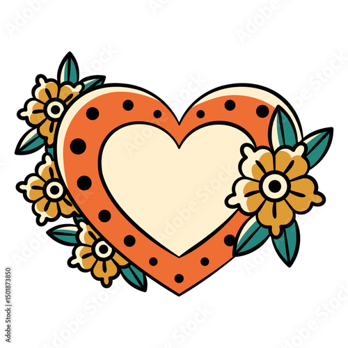 Heart design with floral accents and polka dots