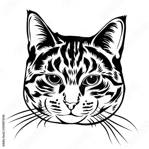 Wild Cat Head Line Art – Black Ink Style for Print or Logo