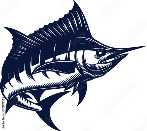 Marlin fish vector Illustration, Black And White Colour	