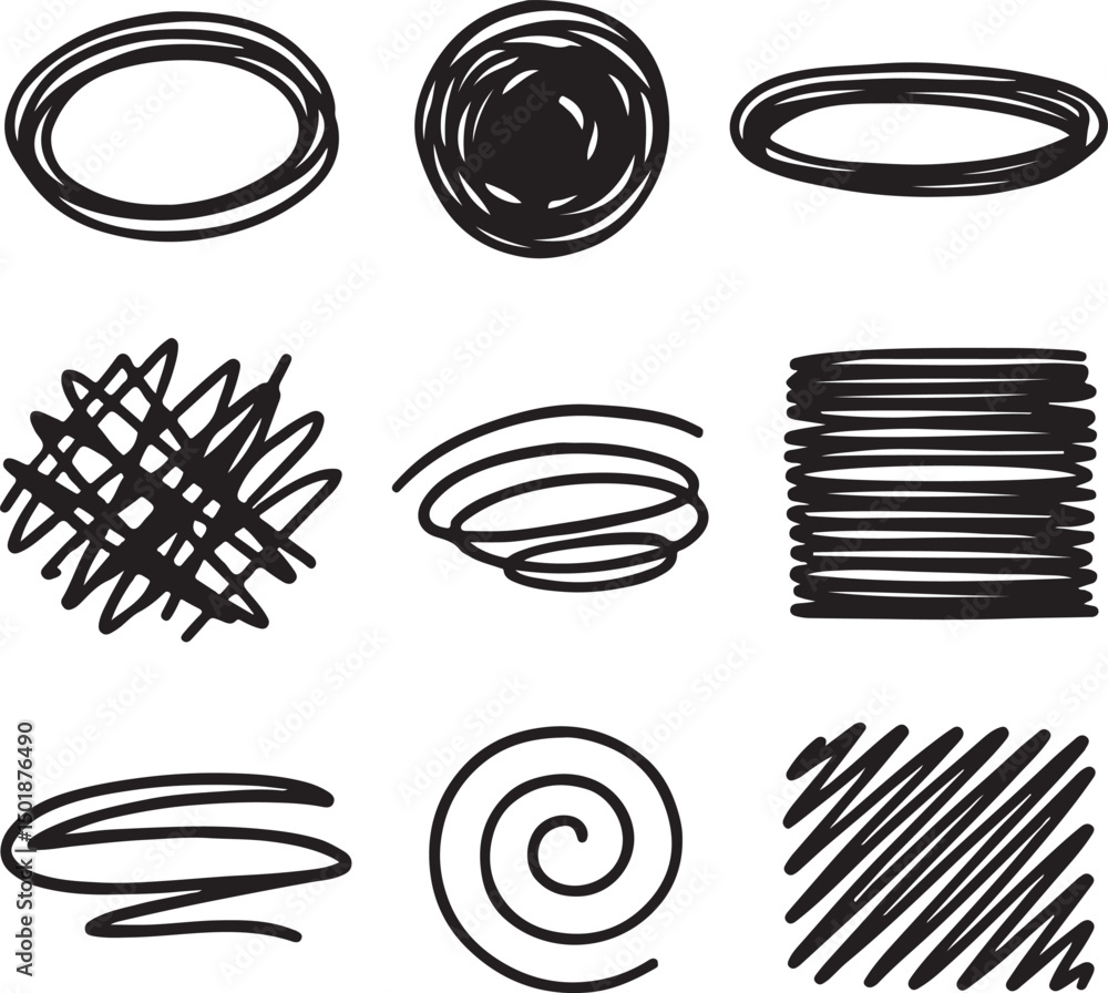 Hand Drawn Scribble Line Shapes Silhouette Vector Set Doodles & Sketchy Elements Hand Drawn Scribble Line Shapes Silhouette Vector Set Doodles & Sketchy Elements