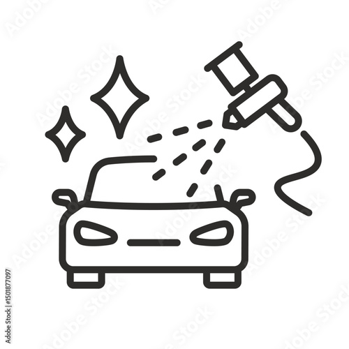 painting car icon, paint airbrush with auto body, painting works, vector illustration