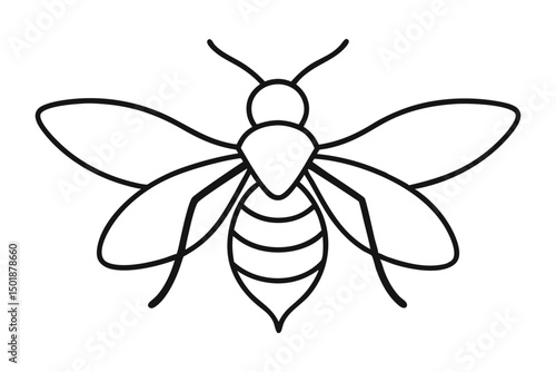 Bee Outline with Wings Line Vector