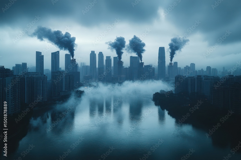 Fototapeta premium Sirens Screaming Over the Cityscape in Time of Peril