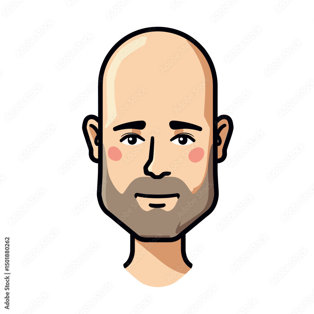 Cartoon Portrait of a Bald Man with a Beard and Rosy Cheeks Illustration Cartoon Portrait of a Bald Man with a Beard and Rosy Cheeks Illustration
