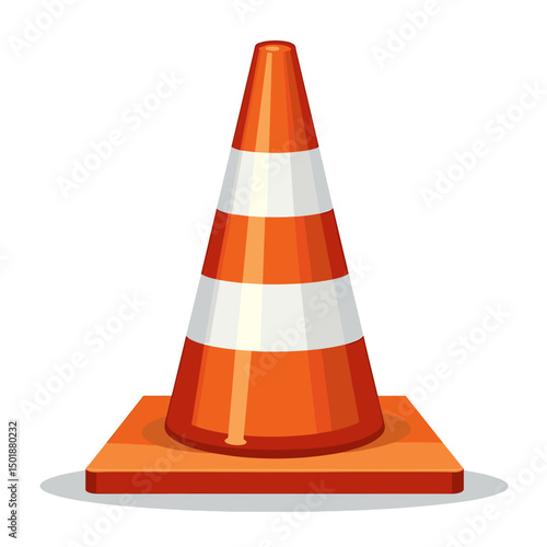 Orange and White Striped Traffic Cone on a Square Base Illustration for Road Safety