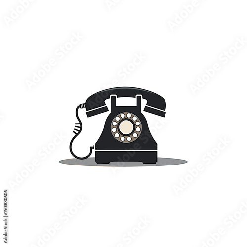 Vintage Black Rotary Phone Illustration on White Background for Communication and Nostalgia