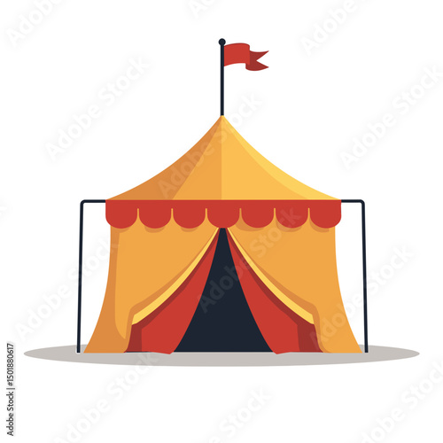 Cartoon Circus Tent Illustration with Yellow and Red Colors and a Small Flag on Top