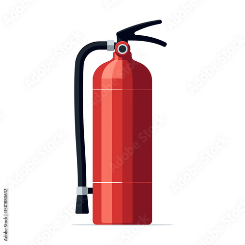Red Fire Extinguisher Illustration with Black Nozzle and Handle on White Background