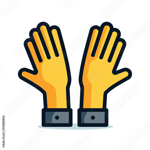 Illustration of a Pair of Yellow Work Gloves with Dark Blue Outlines and White Background