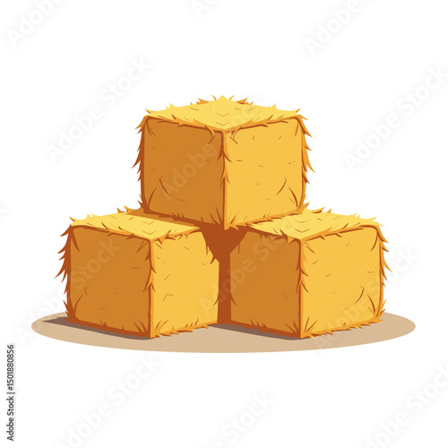 Illustration of Three Hay Bales Stacked on Top of Each Other, Farm and Agriculture Concept