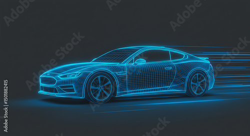 Blue Wireframe Car Driving Concept
