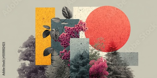 Abstract Geometric Collage Poster with Hand-Drawn Organic Shapes