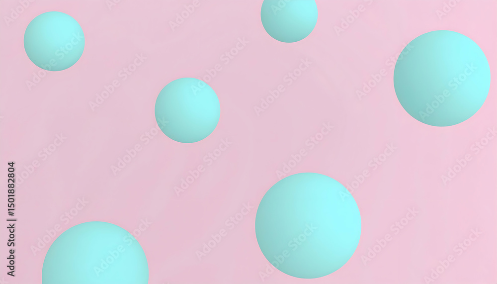 Floating Aqua Spheres on Pink Pastel Background Floating Aqua Spheres on Pink Pastel Background