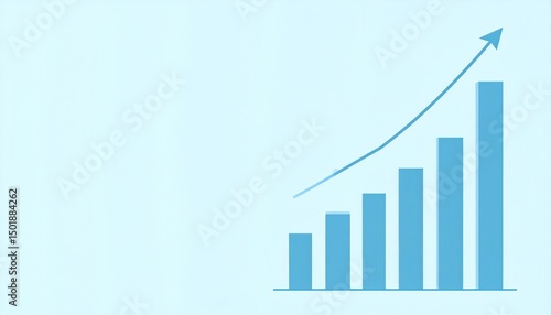 Ascending graph with bars and an arrow, illustrating growth on light blue