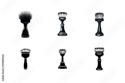 Six vintage shaving brushes set illustration