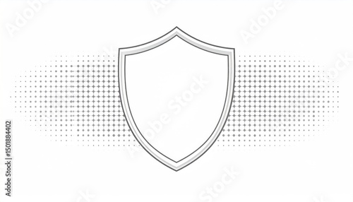 Shield outlined in gray, centered on a gradient dotted background, white