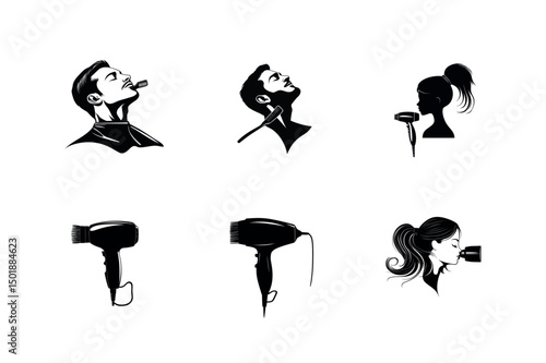 Hair salon icons men women hairstyling tools