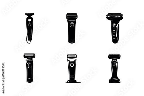 Six electric razor icons black and white