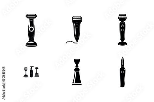 Collection of electric shavers and beauty tools icons