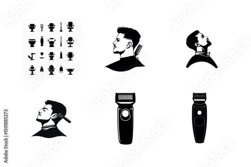Barbershop icons set man haircut hair clipper