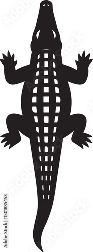 Alligator viewed from above silhouette, Reptile top view black flat design