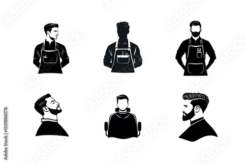 Barbershop icons set stylish men and hair styling