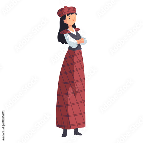 Woman scottish skirt cap hat flat