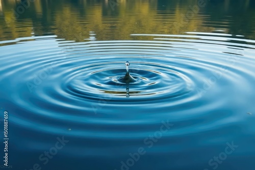 Symmetrical ripples spreading from a central point on calm lake surface, landscape, design