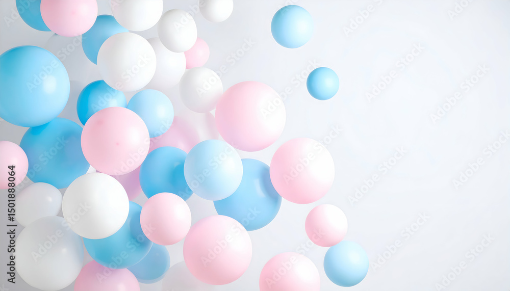 Pastel Pink Blue White Balloons Floating on Light Background Pastel Pink Blue White Balloons Floating on Light Background
