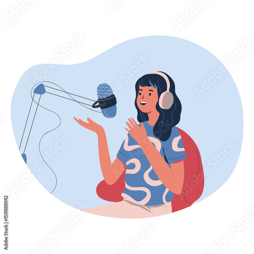 Woman talking in podcast character woman
