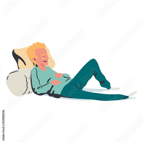 Side view chill laying man flat