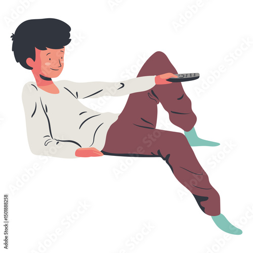 Watching tv boy character flat