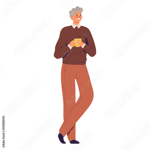 Smiley standing man coffee illustration