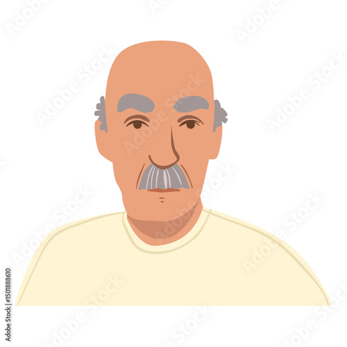 Flat bald old man with moustache