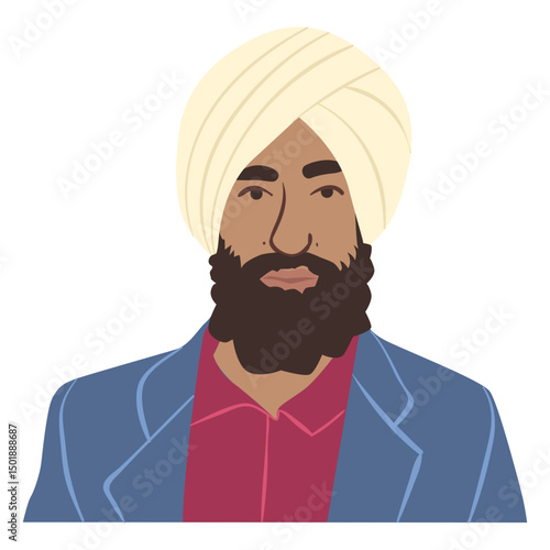 Flat bearded man in turban