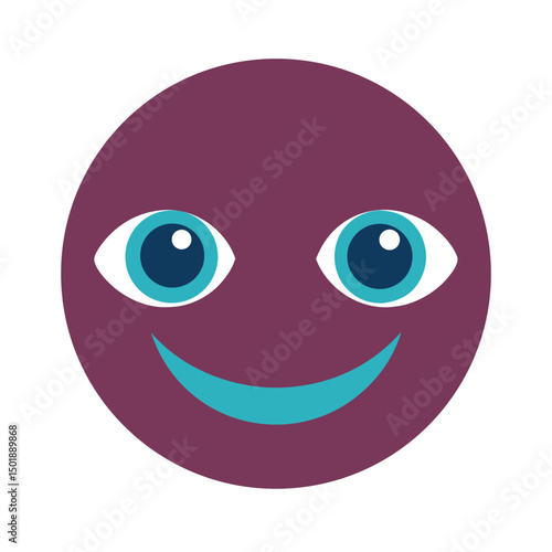 A cheerful purple face with wide eyes and a big smile represents happiness and positivity.