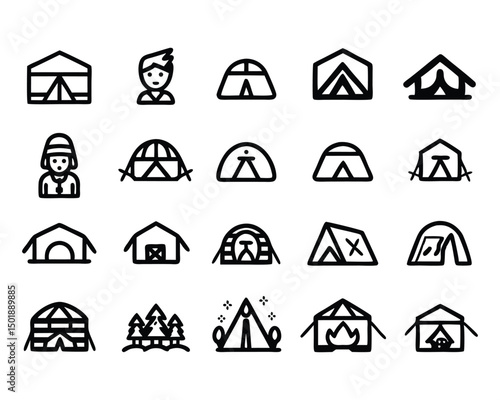 camping tent icon set