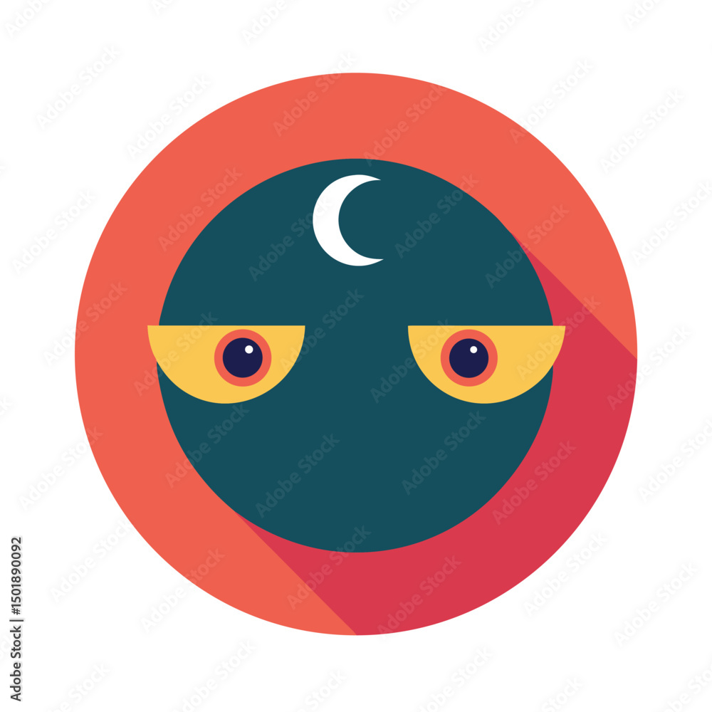 Adorable cartoon illustration featuring a mystical creature with crescent moon symbol and angry eyes Adorable cartoon illustration featuring a mystical creature with crescent moon symbol and angry eyes