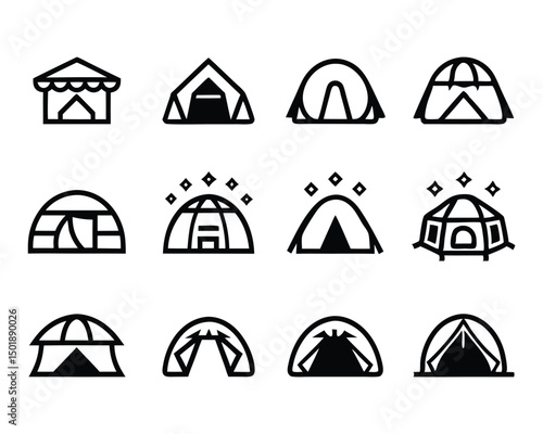 camping tent icon set