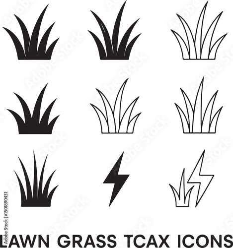 Black Lawn Grass Icon Set – Vector Design Template on White Background

