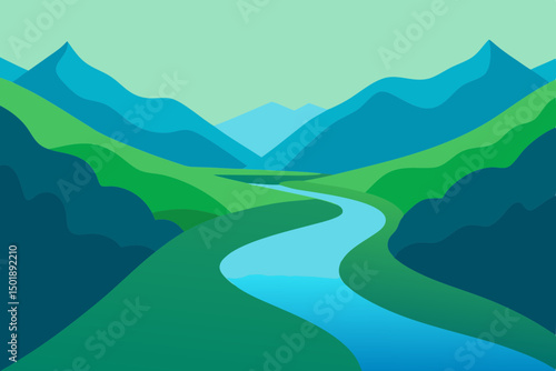 Calm Stream in a Green Mountain Valley