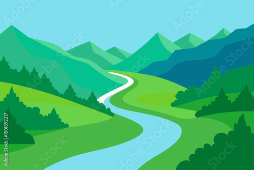 Scenic River Valley with Lush Green Surroundings