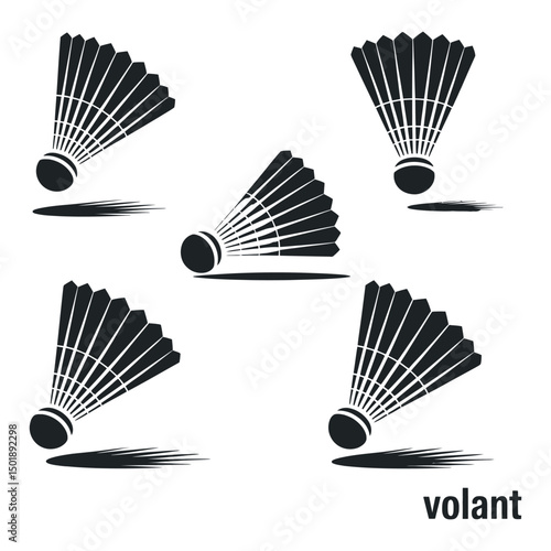 Multiple Black and White Shuttlecock Illustrations in Motion for Badminton Sport