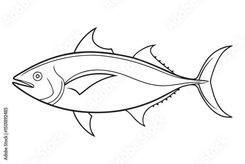 Detailed Tuna Line Drawing Vector