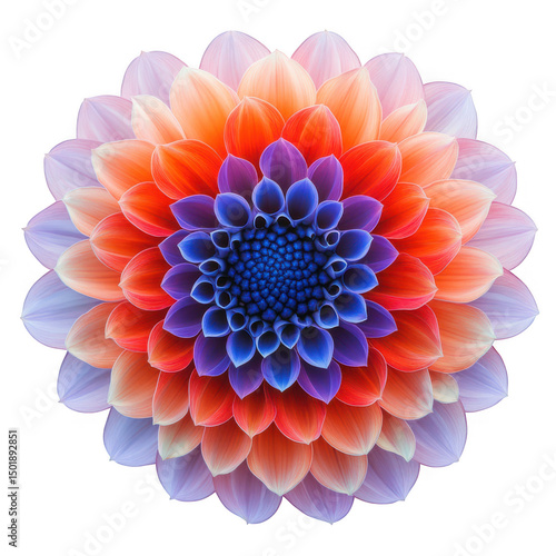Vibrant dahlia flower with colorful petals isolated on transparent background