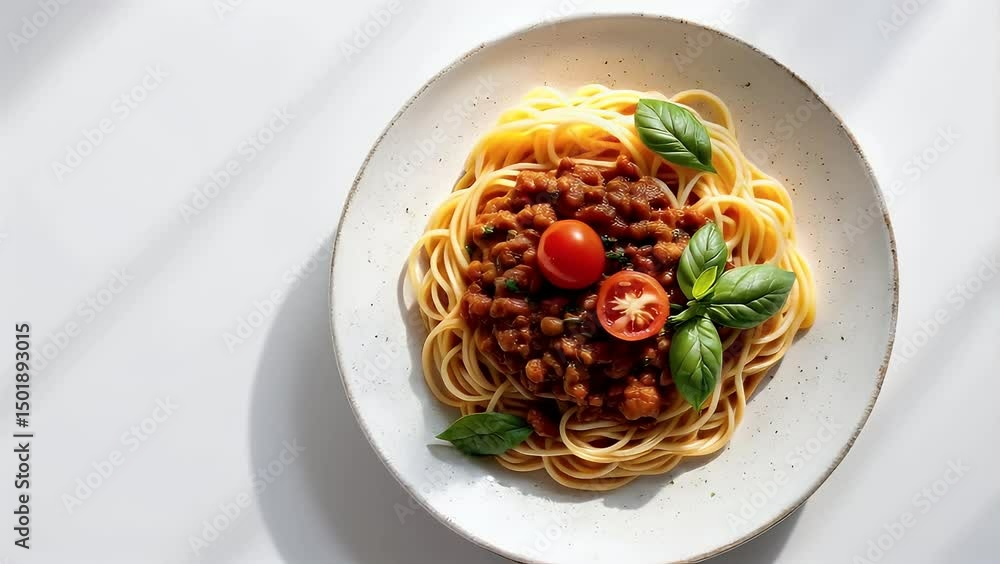 Sunlit Plate of Lentil Spaghetti with Cherry Tomatoes and Basil Sunlit Plate of Lentil Spaghetti with Cherry Tomatoes and Basil